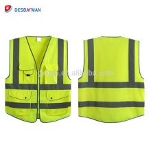 Gilet de sécurité de tirette de matériel tricoté de polyester de 100%, conception faite sur commande et veste de vêtements de sécurité de chaux de logo avec des bandes réfléchissantes